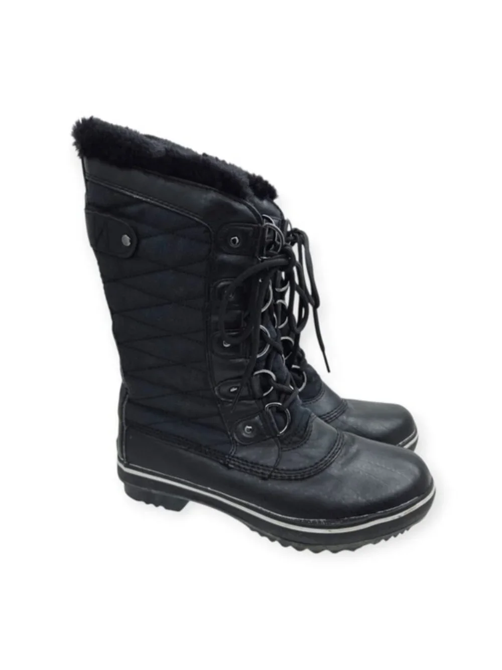JBU Lorna Black Faux Fur Lined Quilted Lace Up Winter Snow Boots Women's Size 6